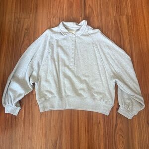 Aerie Light Gray Button-Up Cropped Sweatshirt